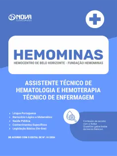 Apostila HEMOMINAS em PDF 2024 - Assistente Técnico de Hematologia e Hemoterapia (ATHH) - Técnico de Enfermagem