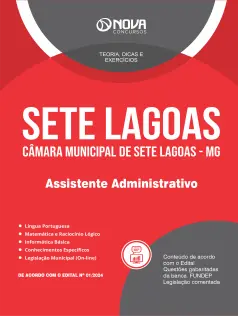 Apostila Câmara de Sete Lagoas - MG em PDF 2024 - Assistente Administrativo