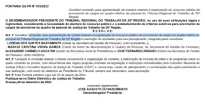 Portaria que instituiu a comissão responsável pelo concurso TRT Sergipe