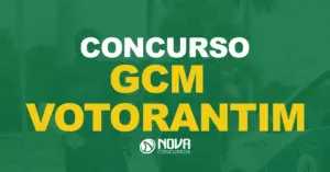 Dois Guardas Civis de Votorantim parado ao lado de um carro da GCM. Texto sobre a imagem Concurso GCM Votorantim