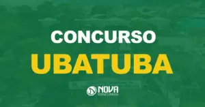 Vista de cima da Prefeitura Municipal da Estância Balneária de Ubatuba. Texto sobre a imagem Concurso Prefeitura de Ubatuba