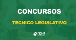 pessoas fazendo exame em sala de aula com texto sobre a imagem escrito concurso técnico legislativo