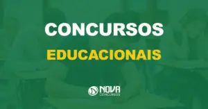 pessoas fazendo exame em sala de aula com texto sobre a imagem escrito concursos educacionais