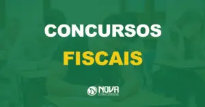 pessoas fazendo exame em sala de aula com texto sobre a imagem escrito concursos fiscais