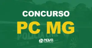 Viatura da Polícia Civil de Minas Gerais estacionada na rua com texto sobre a imagem escrito Concurso PC MG