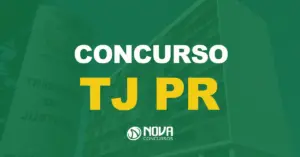 Edifício do Tribunal de Justiça do Estado do Paraná com placa indicando o nome do órgão. Texto sobre a imagem concurso TJ PR