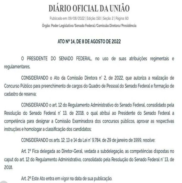 Concurso Senado Federal: Diretora-geral designada para aprovar normas!