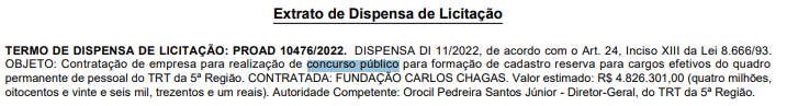 dispensa de licitação trt ba