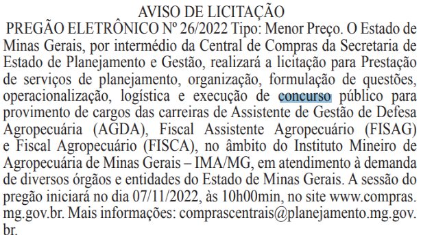 aviso de licitação