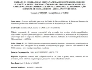 Extrato de contratação da banca do concurso Adema Sergipe