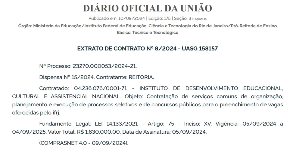 Idecan é a banca do concurso IFRJ