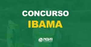 funcionários do ibama com uniforme de costas analisando lago com texto sobre a imagem escrito concurso ibama