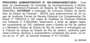 Documento que autorizou a realização do novo concurso Sefaz RJ