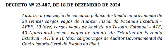 Decreto que autoriza o Concurso Sefaz PI.