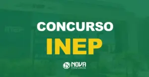 Edifício do Instituto Nacional de Estudos e Pesquisas Educacionais Anísio Teixeira (INEP) com parede espelhada e plantas em frente. Texto sobre a imagem Concurso INEP