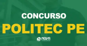 Perito criminal masculino com distintivo da polícia e relógio. Texto sobre a imagem Concurso Politec PE