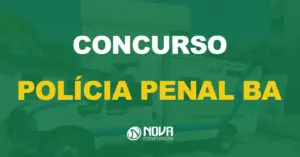 Camionete branca da Polícia Penal da Bahia com logotipo. Texto sobre a imagem Concurso Polícia Penal BA