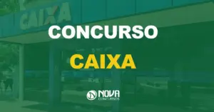 fachada do edifício da agência bancária da caixa econômica federal com texto sobre a imagem escrito concurso caixa