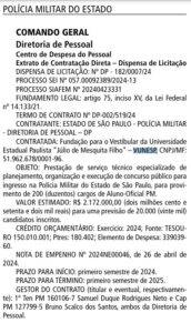 Dipensa de licitação que contrata a Vunesp como a banca do concurso PM SP Oficial