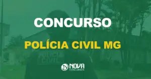 policial fardado de costas com os dizeres polícia civil com escrito sobre a imagem escrito concurso pc mg