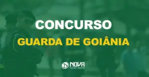 guarda da Prefeitura de Goiânia GO em pé a esquerda com imagem sobre o texto escrito concurso guarda de Goiânia