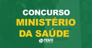 Fachada do prédio sede do Ministério da Saúde, em Brasília/DF. Texto sobre a imagem Concurso Ministério da Saúde