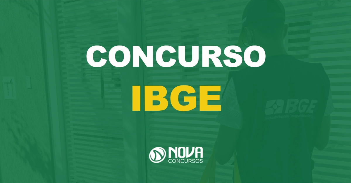 funcionário de costas com uniforme do ibge coletando dados com texto sobre a imagem escrito concurso ibge