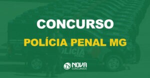 carros da polícia penal enfileirados em um dia ensolarado com texto sobre a imagem escrito concurso polícia penal mg