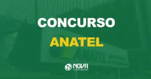 fachada do prédio da agência nacional de telecomunicações com texto sobre a imagem escrito concurso anatel