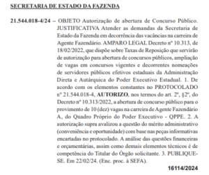 autorizacao concurso sefaz or agente fazendario