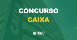 visão lateral do prédio da caixa com letreiro e texto sobre a imagem escrito concurso caixa