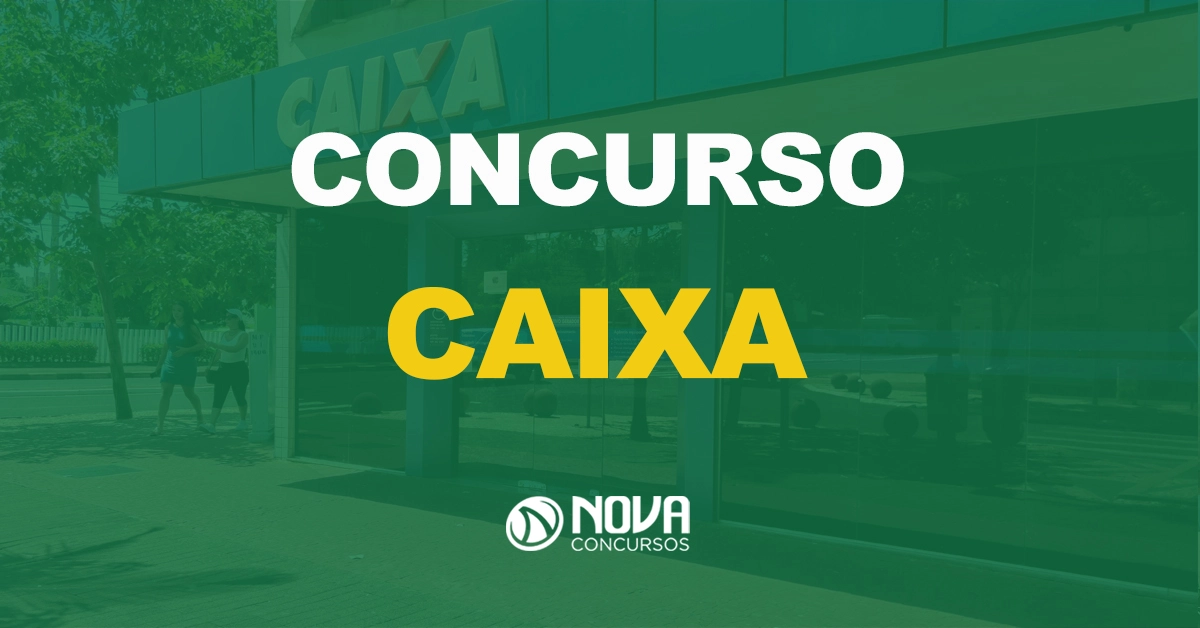 fachada da agência bancária da caixa com texto sobre a imagem escrito concurso caixa