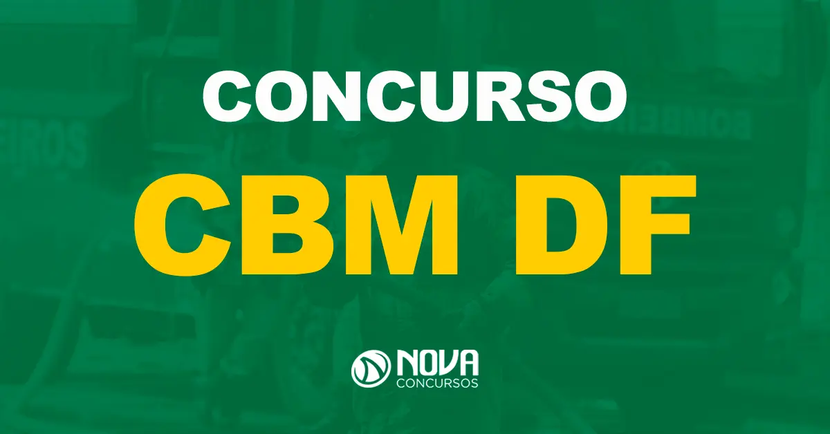 Bombeiros militares em atuação, com uma mangueira e uma viatura, no Distrito Federal / Texto sobre a imagem Concurso CBM DF