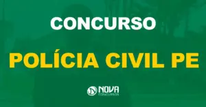 Soldado de costas utilizando colete com dizeres da Polícia Civil de Pernambuco / Texto sobre imagem Concurso Polícia Civil PE