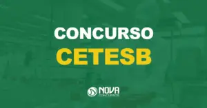 servidor com uniforme da cetesb atuando com texto sobre a imagem escrito concurso cetesb