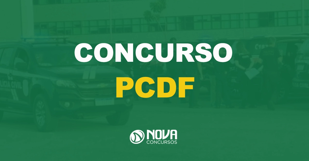 policiais e carros da policia civil do distrito federal reunidos com texto sobre a imagem escrito concurso PCDF