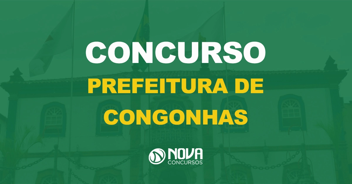 fachada da sede da prefeitura de congonhas, em minas gerais, com texto sobre imagem escrito concurso prefeitura de congonhas