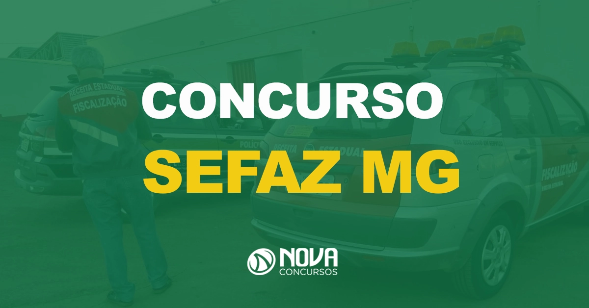 agente da secretaria da fazenda ao lado de carro realizando a fiscalização com texto sobre a imagem escrito concurso sefaz mg