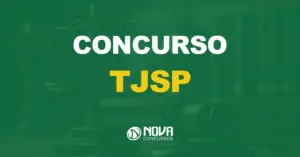 martelo de madeira e balança de justiça na mesa com texto sobre a imagem escrito concurso tjsp