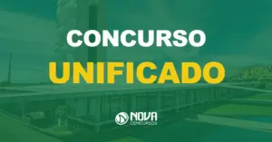 congresso nacional em Brasília, sob um dia ensolarado com texto sobre a imagem escrito concurso unificado