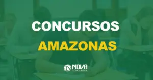 pessoas fazendo exame em sala de aula com texto sobre a imagem escrito concursos amazonas (AM)