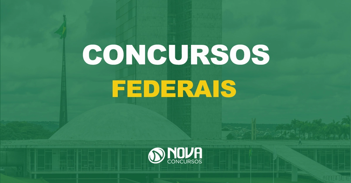 Edifício do Congresso Nacional com duas torres no centro de Brasília,/DF com texto sobre a imagem escrito concursos federais