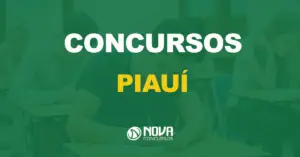 pessoas sentadas em uma sala de exames fazendo prova com texto sobre a imagem escrito concursos piauí