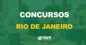 pessoas fazendo exame em sala de aula com texto sobre a imagem escrito concursos Rio de Janeiro (RJ)