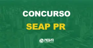 vista aérea da cidade de Curitiba, no Paraná, com texto sobre a imagem escrito concurso seap pr