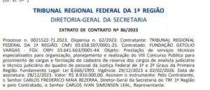 Extrato de contrato oficial da FGV como banca organizadora do concurso TRF1