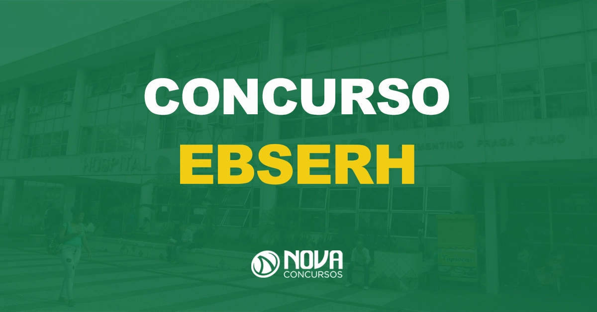 fachada da sede da Empresa Brasileira de Serviços Hospitalares com texto sobre a imagem escrito concurso ebserh