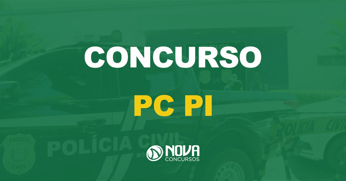 carro da polícia civil estacionado na frente da delegacia geral com texto sobre a imagem escrito concurso pc pi