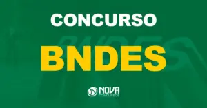 Letreiro do Banco Nacional de Desenvolvimento Econômico e Social (BNDES) em sua sede / Texto sobre a imagem concurso BNDES