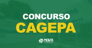 Fachada da Companhia de Água e Esgotos da Paraíba (CAGEPA),com o logotipo da empresa. Texto sobre a imagem Concurso CAGEPA